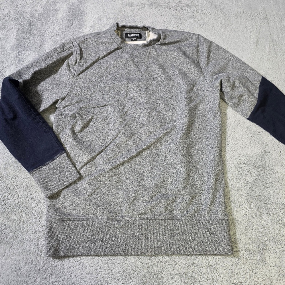 Zanerobe Mens S Sweatshirt Gray Navy Colorblock French Terry Crewneck Long‎ Slv